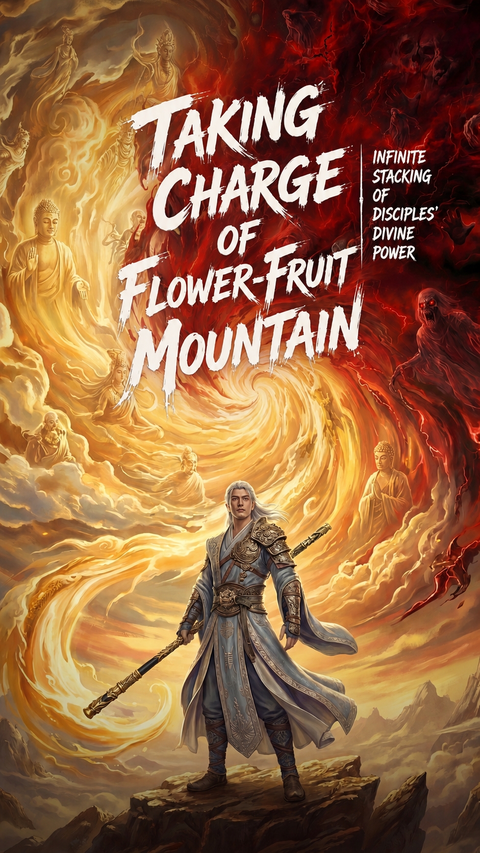 Taking charge of flower-fruit mountain infinte stacking of disciples divine power poster