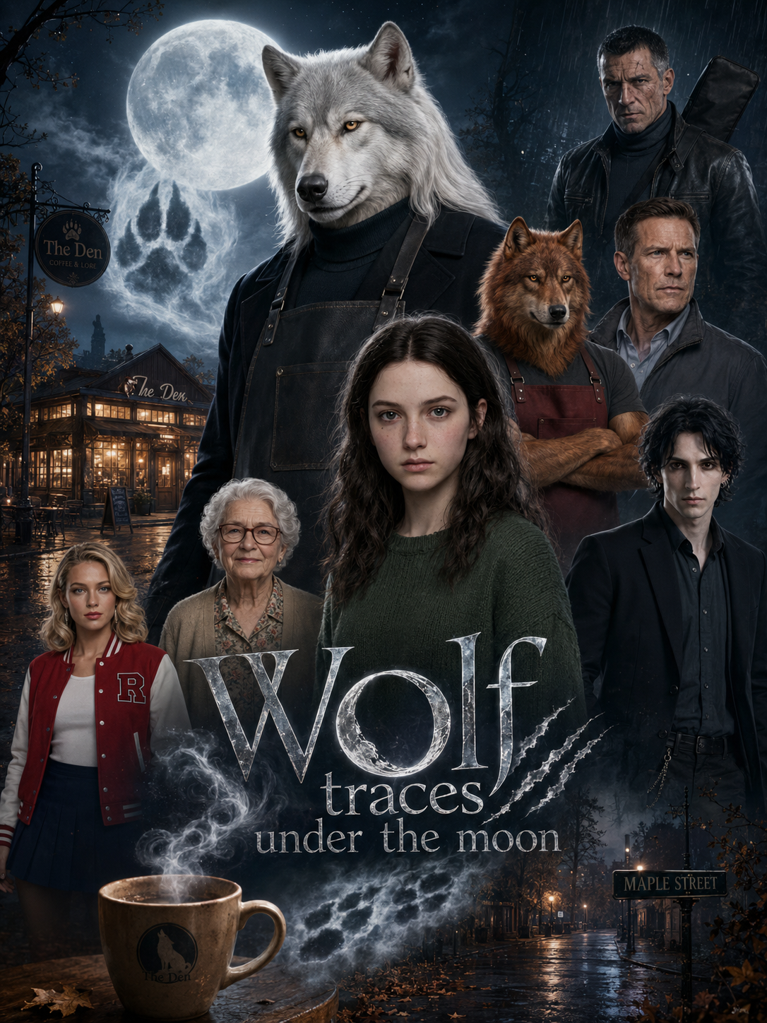 Wolf traces under the moon poster
